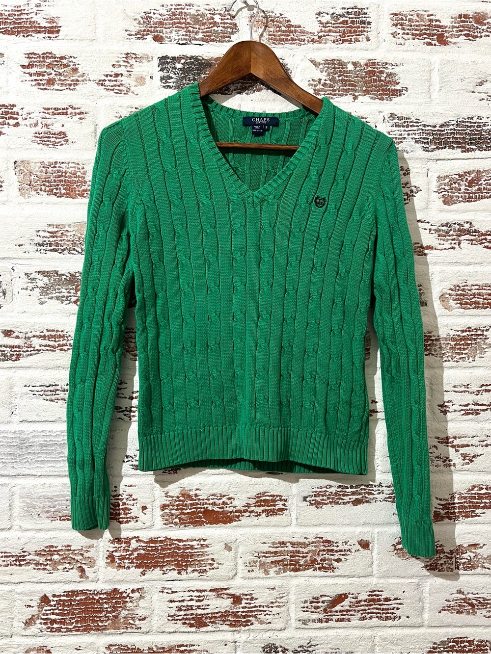 Chaps Cable Knit Sweater Pullover Kelly Green Classic Preppy Old Money Sz S